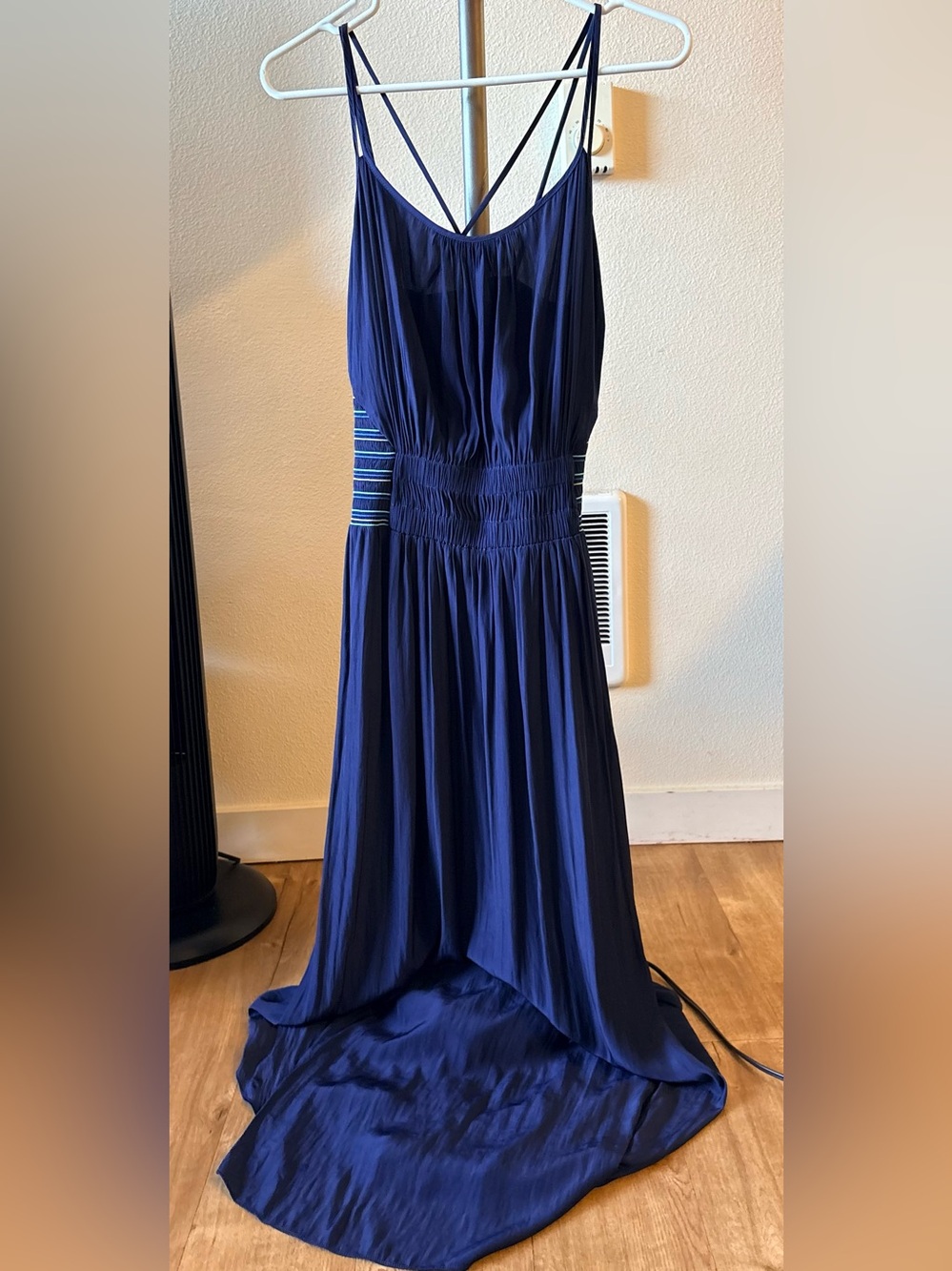 Ramy Brook Blue Satin Smocked Maxi Dress Size S/P - EUC